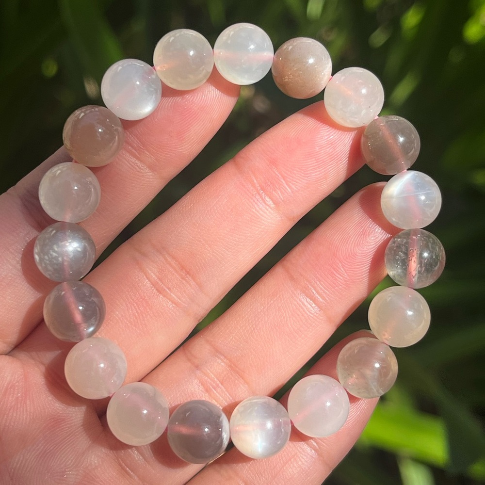 10mm strechable‎ multicolor peach white gray moonstone bracelet